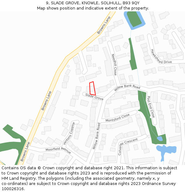 9, SLADE GROVE, KNOWLE, SOLIHULL, B93 9QY: Location map and indicative extent of plot