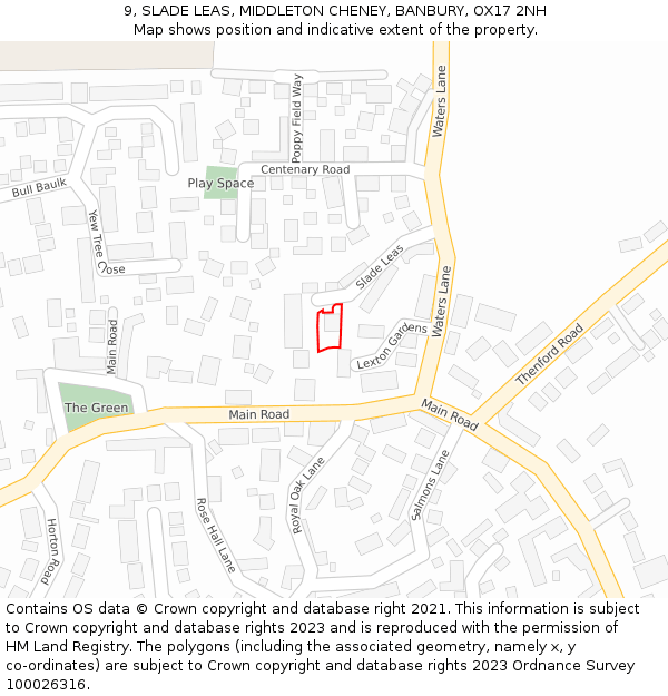 9, SLADE LEAS, MIDDLETON CHENEY, BANBURY, OX17 2NH: Location map and indicative extent of plot