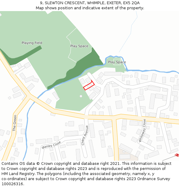 9, SLEWTON CRESCENT, WHIMPLE, EXETER, EX5 2QA: Location map and indicative extent of plot