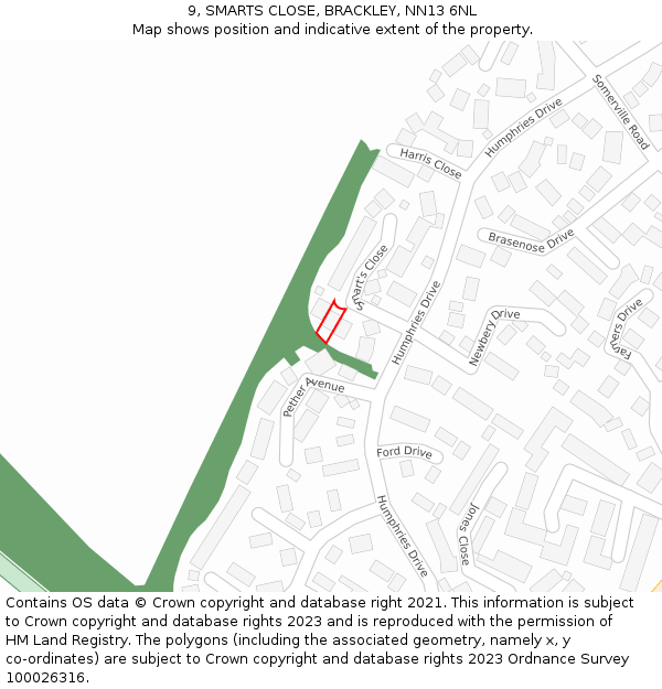 9, SMARTS CLOSE, BRACKLEY, NN13 6NL: Location map and indicative extent of plot