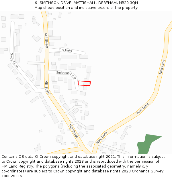 9, SMITHSON DRIVE, MATTISHALL, DEREHAM, NR20 3QH: Location map and indicative extent of plot