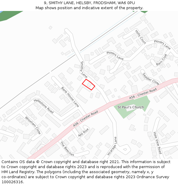 9, SMITHY LANE, HELSBY, FRODSHAM, WA6 0PU: Location map and indicative extent of plot