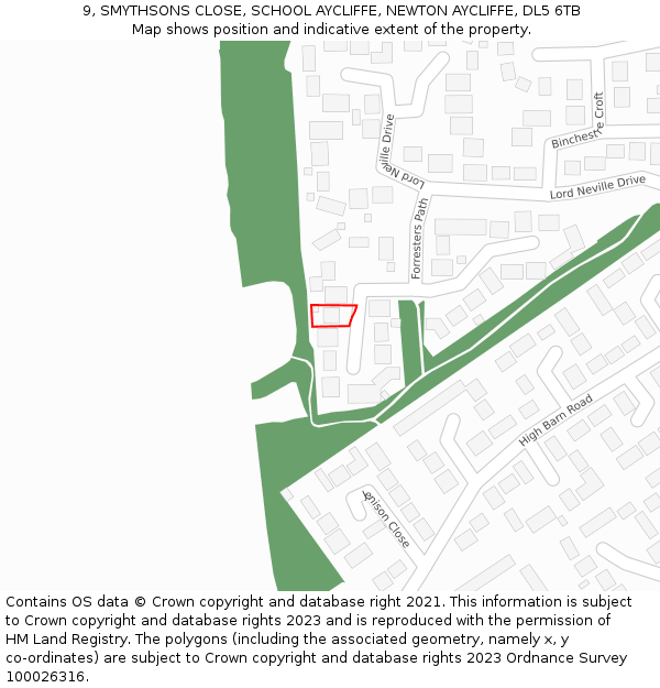 9, SMYTHSONS CLOSE, SCHOOL AYCLIFFE, NEWTON AYCLIFFE, DL5 6TB: Location map and indicative extent of plot