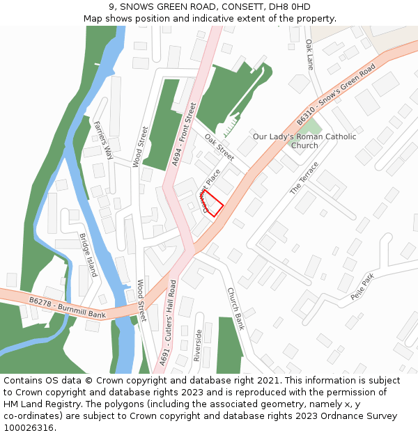 9, SNOWS GREEN ROAD, CONSETT, DH8 0HD: Location map and indicative extent of plot