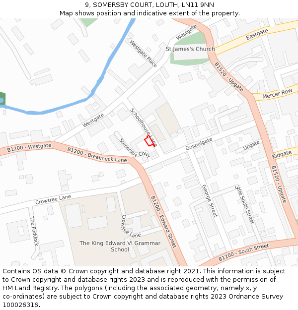 9, SOMERSBY COURT, LOUTH, LN11 9NN: Location map and indicative extent of plot