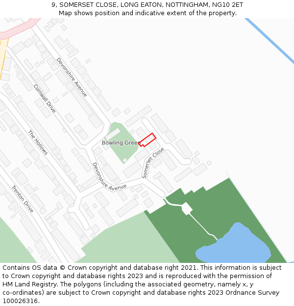 9, SOMERSET CLOSE, LONG EATON, NOTTINGHAM, NG10 2ET: Location map and indicative extent of plot