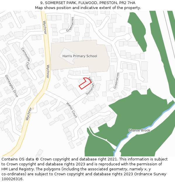 9, SOMERSET PARK, FULWOOD, PRESTON, PR2 7HA: Location map and indicative extent of plot