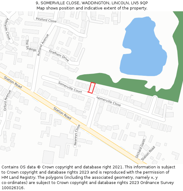 9, SOMERVILLE CLOSE, WADDINGTON, LINCOLN, LN5 9QP: Location map and indicative extent of plot