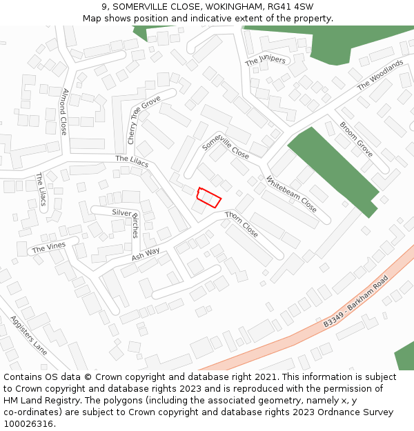 9, SOMERVILLE CLOSE, WOKINGHAM, RG41 4SW: Location map and indicative extent of plot