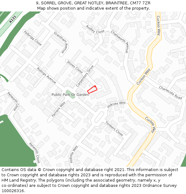 9, SORREL GROVE, GREAT NOTLEY, BRAINTREE, CM77 7ZR: Location map and indicative extent of plot