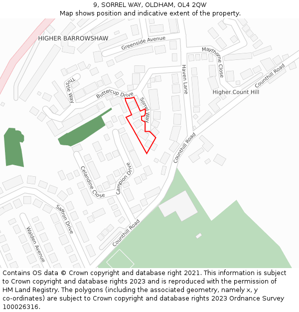 9, SORREL WAY, OLDHAM, OL4 2QW: Location map and indicative extent of plot