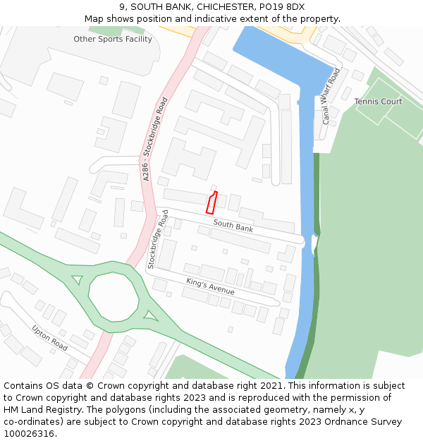 9, SOUTH BANK, CHICHESTER, PO19 8DX: Location map and indicative extent of plot