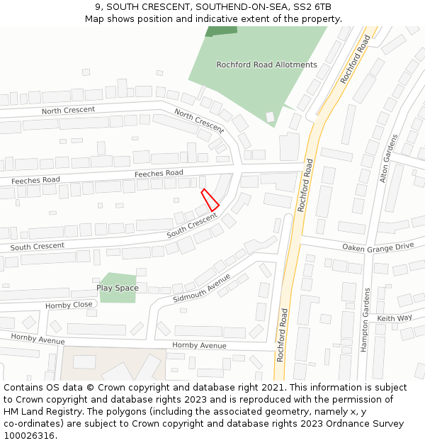9, SOUTH CRESCENT, SOUTHEND-ON-SEA, SS2 6TB: Location map and indicative extent of plot