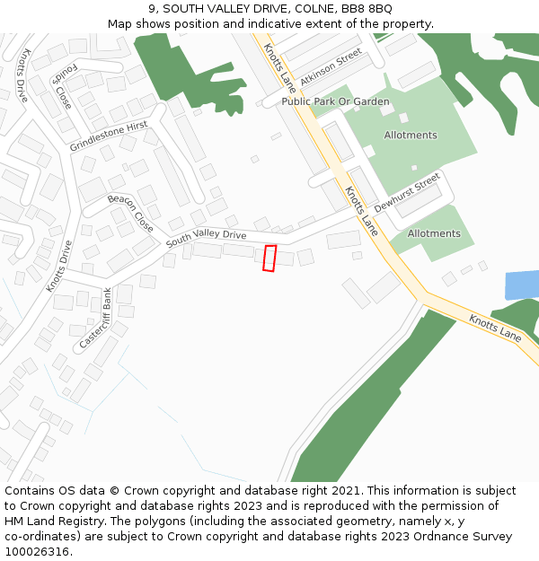 9, SOUTH VALLEY DRIVE, COLNE, BB8 8BQ: Location map and indicative extent of plot