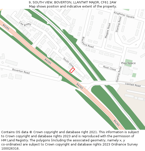 9, SOUTH VIEW, BOVERTON, LLANTWIT MAJOR, CF61 2AW: Location map and indicative extent of plot