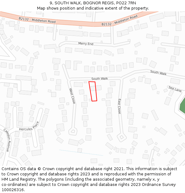 9, SOUTH WALK, BOGNOR REGIS, PO22 7RN: Location map and indicative extent of plot