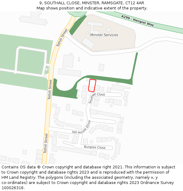 9, SOUTHALL CLOSE, MINSTER, RAMSGATE, CT12 4AR: Location map and indicative extent of plot