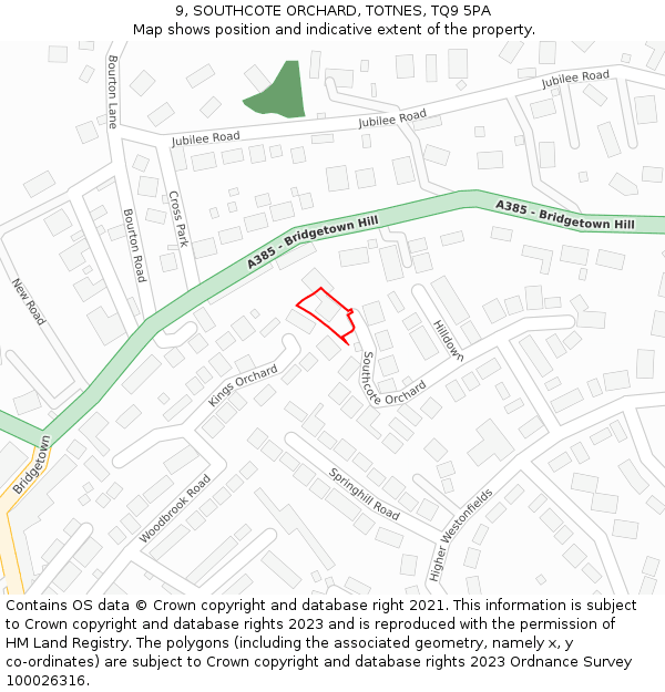 9, SOUTHCOTE ORCHARD, TOTNES, TQ9 5PA: Location map and indicative extent of plot