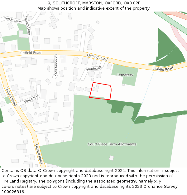 9, SOUTHCROFT, MARSTON, OXFORD, OX3 0PF: Location map and indicative extent of plot