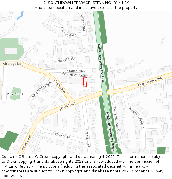 9, SOUTHDOWN TERRACE, STEYNING, BN44 3YJ: Location map and indicative extent of plot