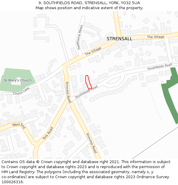 9, SOUTHFIELDS ROAD, STRENSALL, YORK, YO32 5UA: Location map and indicative extent of plot