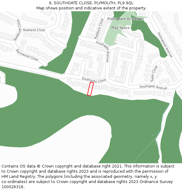 9, SOUTHGATE CLOSE, PLYMOUTH, PL9 9QL: Location map and indicative extent of plot