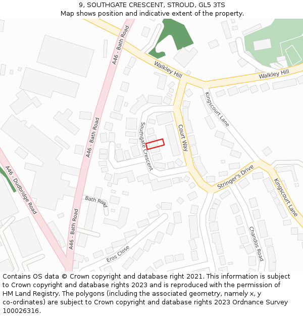 9, SOUTHGATE CRESCENT, STROUD, GL5 3TS: Location map and indicative extent of plot