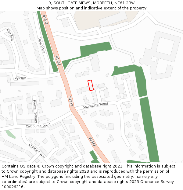 9, SOUTHGATE MEWS, MORPETH, NE61 2BW: Location map and indicative extent of plot