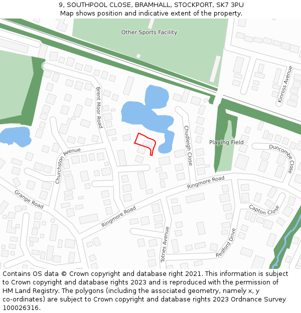 9, SOUTHPOOL CLOSE, BRAMHALL, STOCKPORT, SK7 3PU: Location map and indicative extent of plot