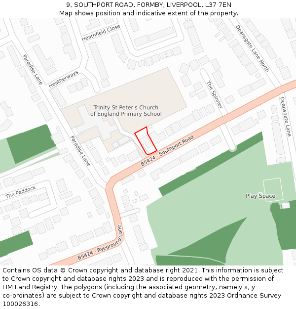 9, SOUTHPORT ROAD, FORMBY, LIVERPOOL, L37 7EN: Location map and indicative extent of plot