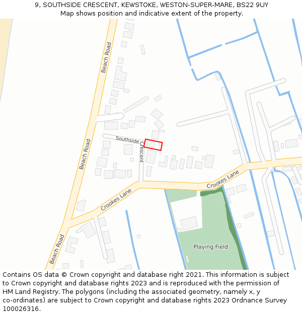 9, SOUTHSIDE CRESCENT, KEWSTOKE, WESTON-SUPER-MARE, BS22 9UY: Location map and indicative extent of plot