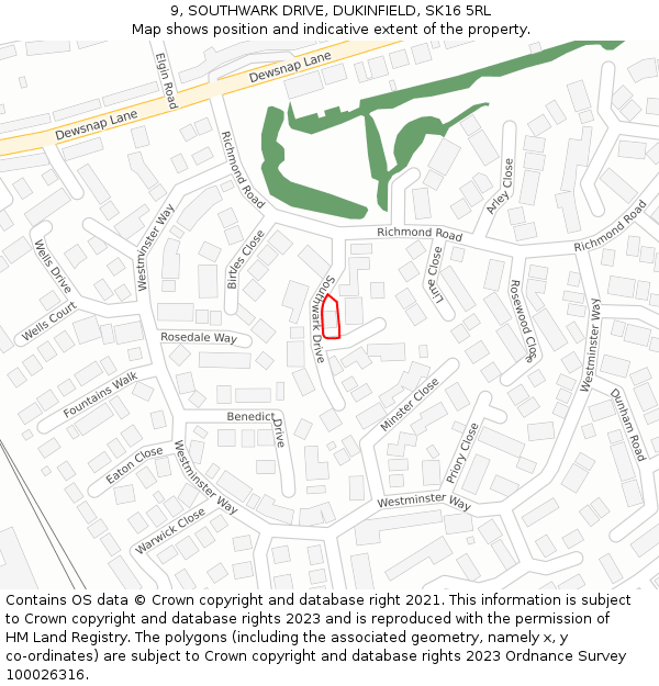 9, SOUTHWARK DRIVE, DUKINFIELD, SK16 5RL: Location map and indicative extent of plot