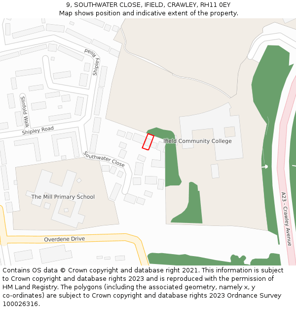 9, SOUTHWATER CLOSE, IFIELD, CRAWLEY, RH11 0EY: Location map and indicative extent of plot