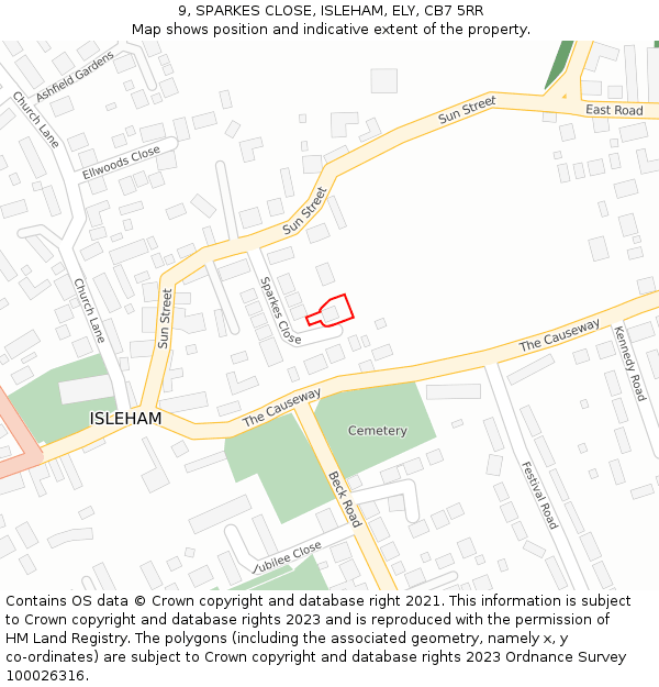 9, SPARKES CLOSE, ISLEHAM, ELY, CB7 5RR: Location map and indicative extent of plot