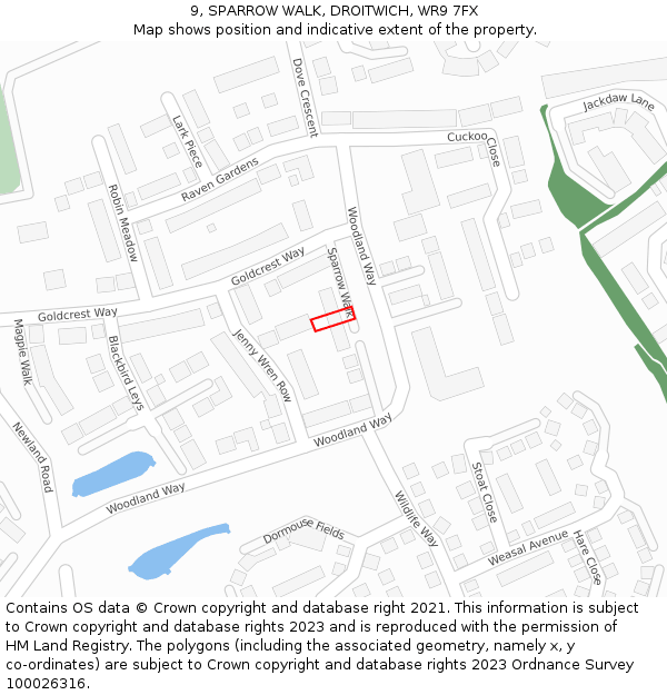 9, SPARROW WALK, DROITWICH, WR9 7FX: Location map and indicative extent of plot