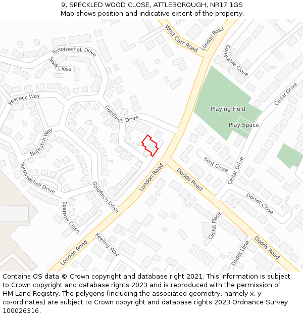 9, SPECKLED WOOD CLOSE, ATTLEBOROUGH, NR17 1GS: Location map and indicative extent of plot