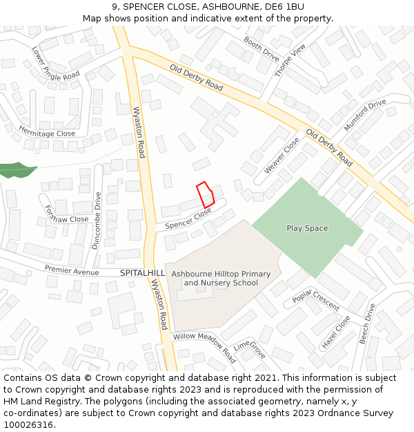 9, SPENCER CLOSE, ASHBOURNE, DE6 1BU: Location map and indicative extent of plot