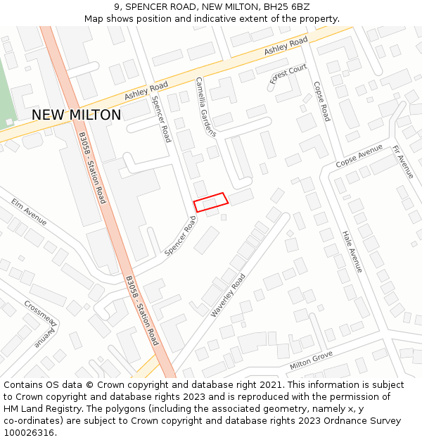 9, SPENCER ROAD, NEW MILTON, BH25 6BZ: Location map and indicative extent of plot