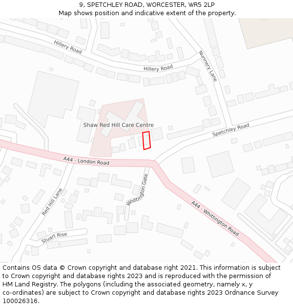 9, SPETCHLEY ROAD, WORCESTER, WR5 2LP: Location map and indicative extent of plot