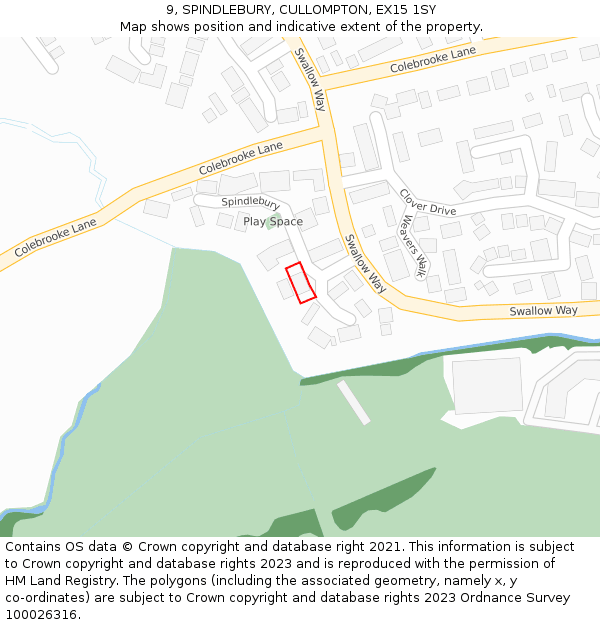 9, SPINDLEBURY, CULLOMPTON, EX15 1SY: Location map and indicative extent of plot