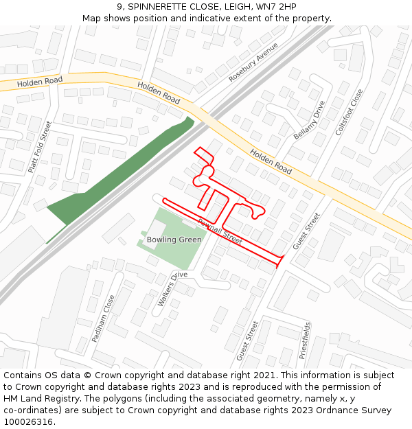 9, SPINNERETTE CLOSE, LEIGH, WN7 2HP: Location map and indicative extent of plot