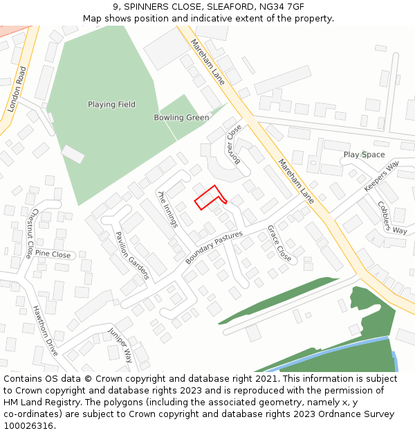 9, SPINNERS CLOSE, SLEAFORD, NG34 7GF: Location map and indicative extent of plot