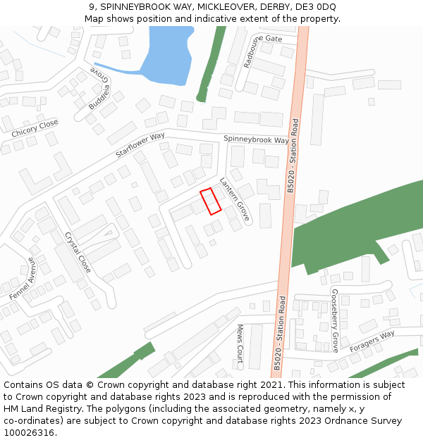 9, SPINNEYBROOK WAY, MICKLEOVER, DERBY, DE3 0DQ: Location map and indicative extent of plot