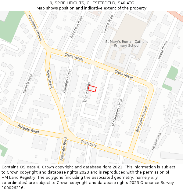 9, SPIRE HEIGHTS, CHESTERFIELD, S40 4TG: Location map and indicative extent of plot