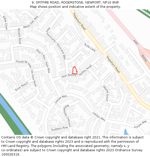 9, SPITFIRE ROAD, ROGERSTONE, NEWPORT, NP10 9NR: Location map and indicative extent of plot