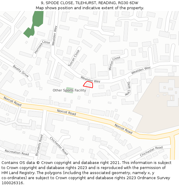 9, SPODE CLOSE, TILEHURST, READING, RG30 6DW: Location map and indicative extent of plot