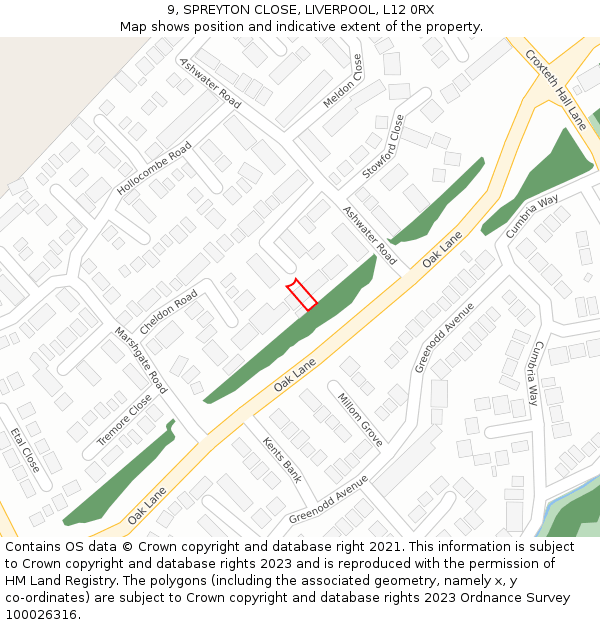 9, SPREYTON CLOSE, LIVERPOOL, L12 0RX: Location map and indicative extent of plot