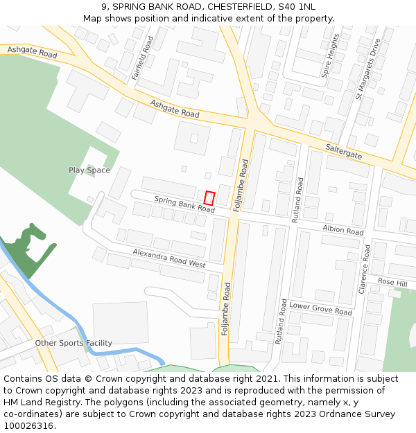 9, SPRING BANK ROAD, CHESTERFIELD, S40 1NL: Location map and indicative extent of plot