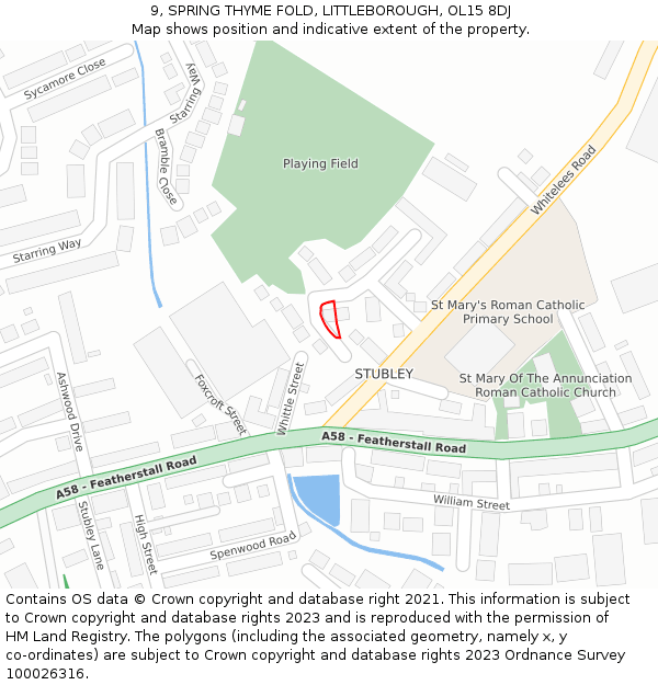 9, SPRING THYME FOLD, LITTLEBOROUGH, OL15 8DJ: Location map and indicative extent of plot