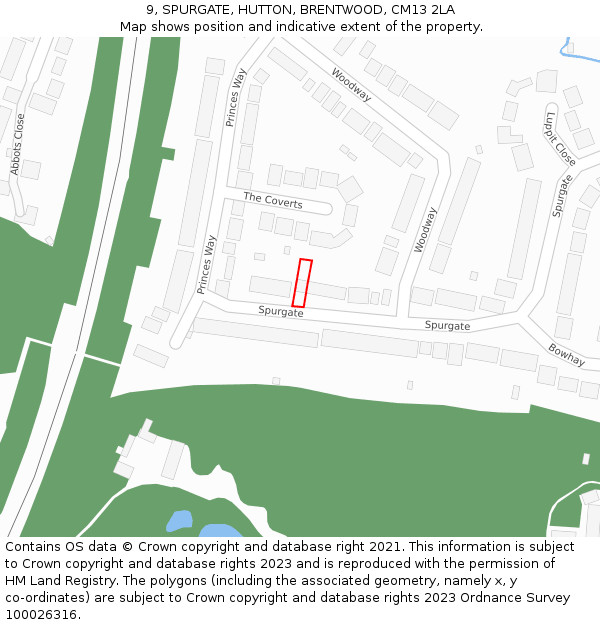 9, SPURGATE, HUTTON, BRENTWOOD, CM13 2LA: Location map and indicative extent of plot